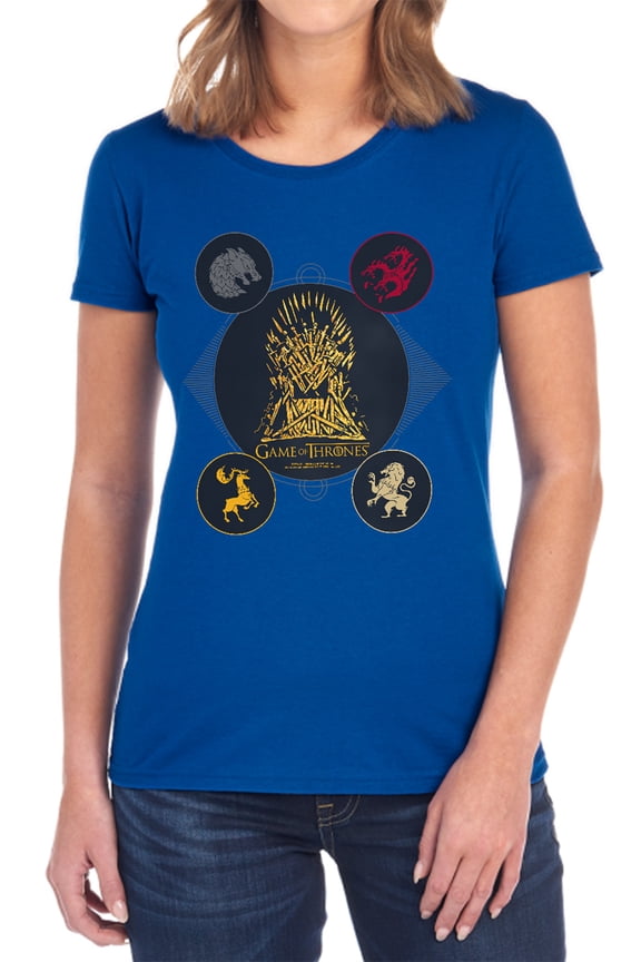 Game of Thrones 4 Houses 4 The Throne Women's T Shirt,Royal, 2X-Large