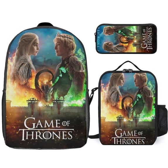 Game of Thrones Backpacks 3 Piece Set Bookbag with Lunch Bag And Pencil Case