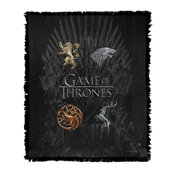 Game of Thrones Blanket, 50'x60' Chrome House Sigils Woven Tapestry Cotton Blend Fringed Throw