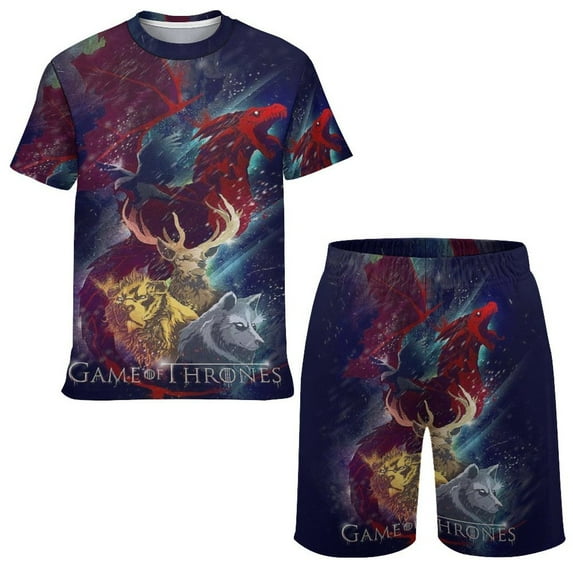 Game of Thrones Boys Short Sleeve T-Shirt And Shorts Outfit Set Activewear Mesh Short Set for Kids