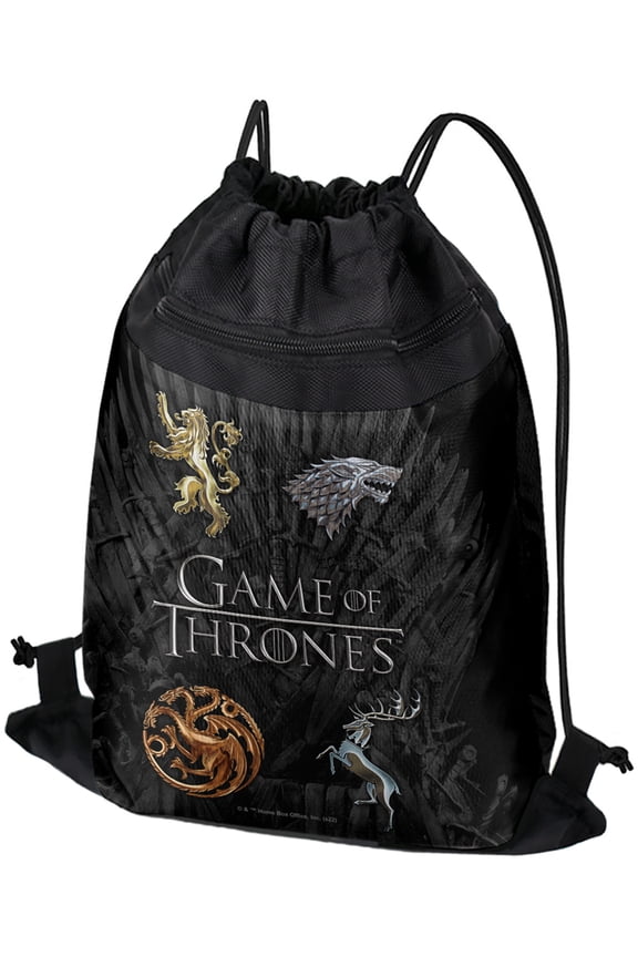 Game of Thrones Chrome House Sigils Drawstring Backpack Sports Bag Sackpack 17" x 13", Perfect for Gym, Yoga or Practice