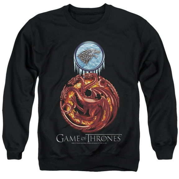 Game of Thrones Combined Targaryn And Stark Unisex Adult Crewneck Sweatshirt,Black, X-Large