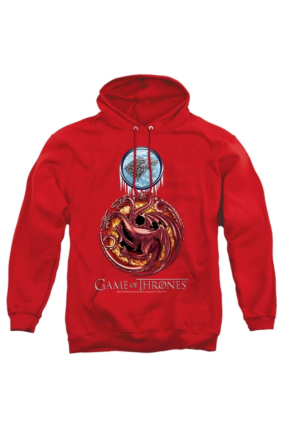 Game of Thrones Combined Targaryn And Stark Unisex Adult Pull-Over Hoodie,Red, Large
