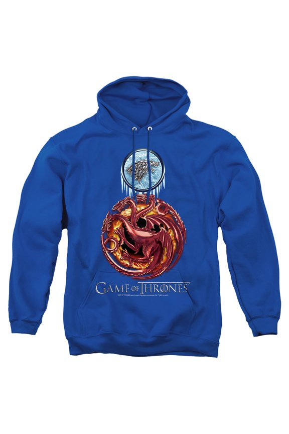Game of Thrones Combined Targaryn And Stark Unisex Adult Pull-Over Hoodie,Royal, X-Large