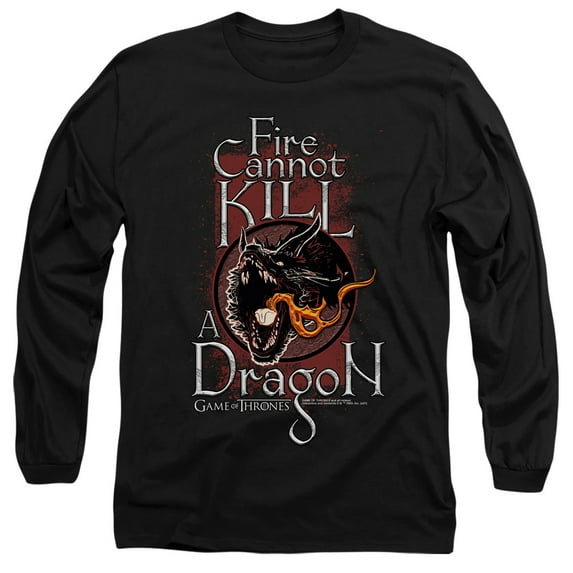 Game of Thrones Fire Cannot Kill A Dragon Unisex Adult Long-Sleeve T Shirt,Black, 2X-Large