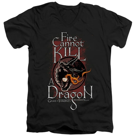 Game of Thrones Fire Cannot Kill A Dragon Unisex Adult V-Neck T Shirt,Black, X-Large