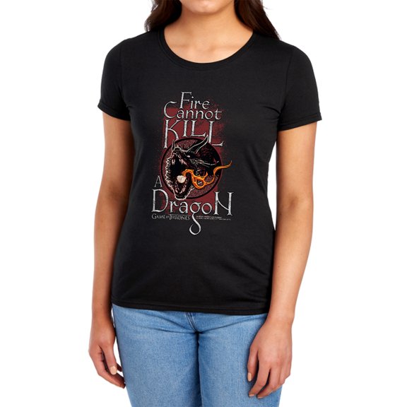 Game of Thrones Fire Cannot Kill A Dragon Women's T Shirt,Black, Medium