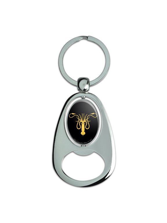 Game of Thrones Greyjoy Sigil Keychain Chrome Metal Spinning Oval Bottle Opener