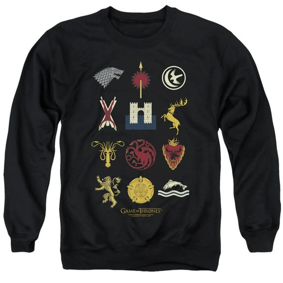 Game of Thrones House Sigils Unisex Adult Crewneck Sweatshirt,Black, 3X-Large