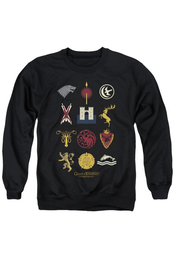 Game of Thrones House Sigils Unisex Adult Crewneck Sweatshirt,Black, Large