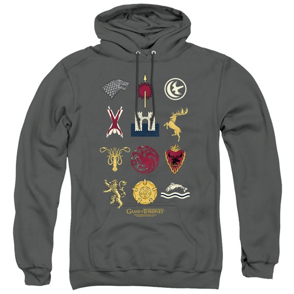 Game of Thrones House Sigils Unisex Adult Pull-Over Hoodie,Charcoal, Small