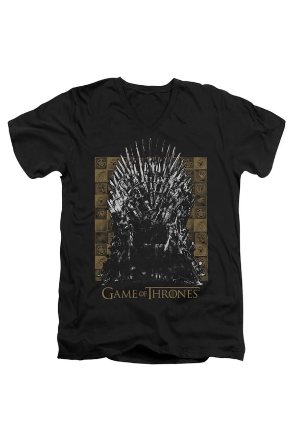 Game of Thrones Iron Throne Unisex Adult V-Neck T Shirt,Black, Large