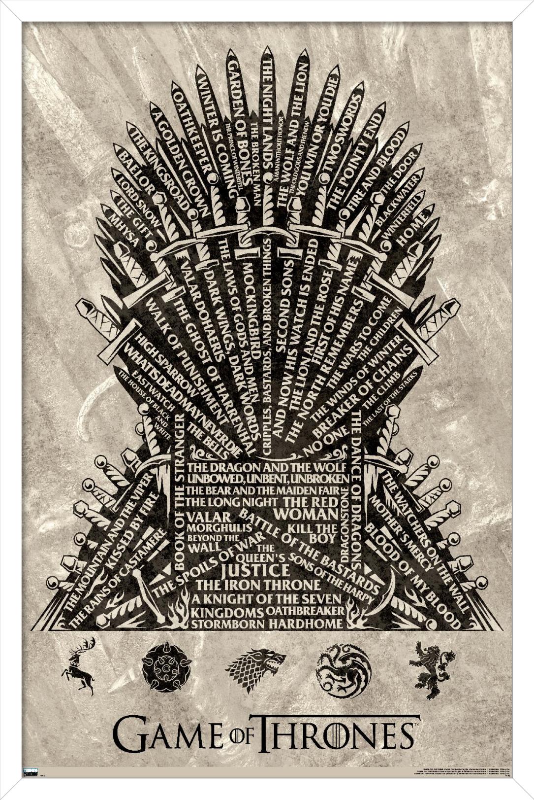 Game of Thrones - Iron Throne Wall Poster, 14.725" x 22.375", Framed