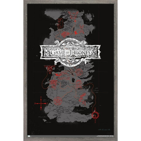 Game of Thrones - Map Wall Poster, 14.725" x 22.375", Framed