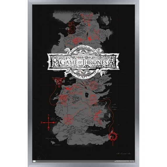 Game of Thrones - Map Wall Poster, 14.725" x 22.375", Framed