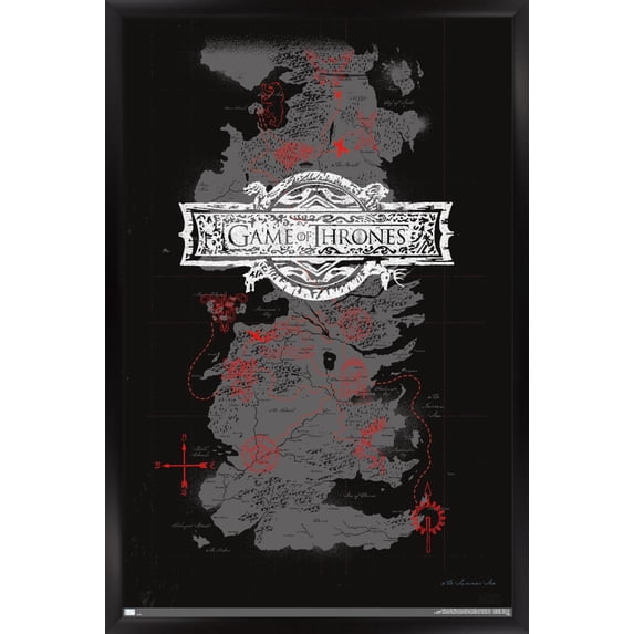 Game of Thrones - Map Wall Poster, 14.725" x 22.375", Framed