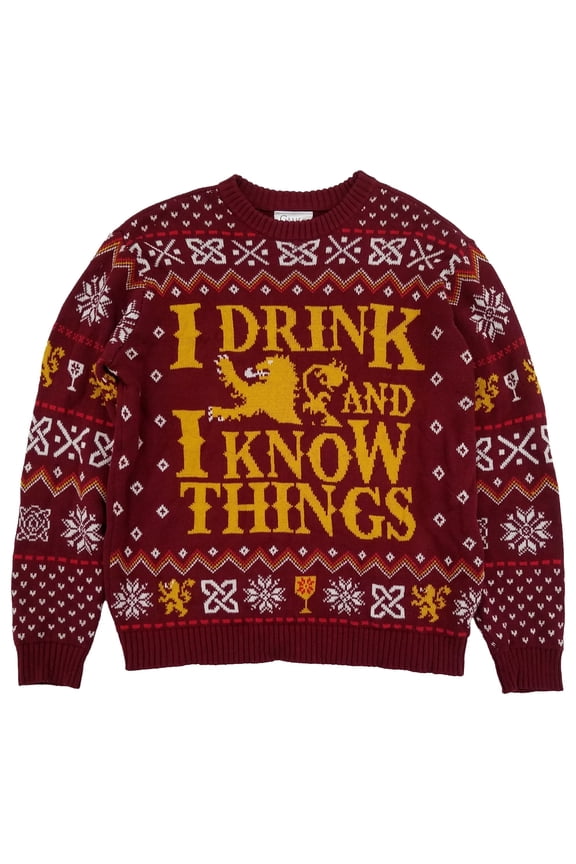 Mens Red I Drink And Know Things Ugly Christmas Sweater Medium