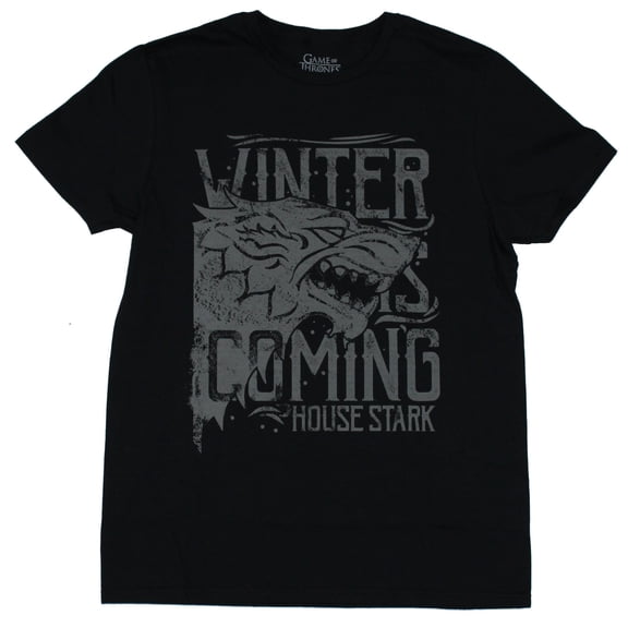 Game of Thrones Mens T-Shirt - Gray Winter is Coming House Stark Head Image (Small)