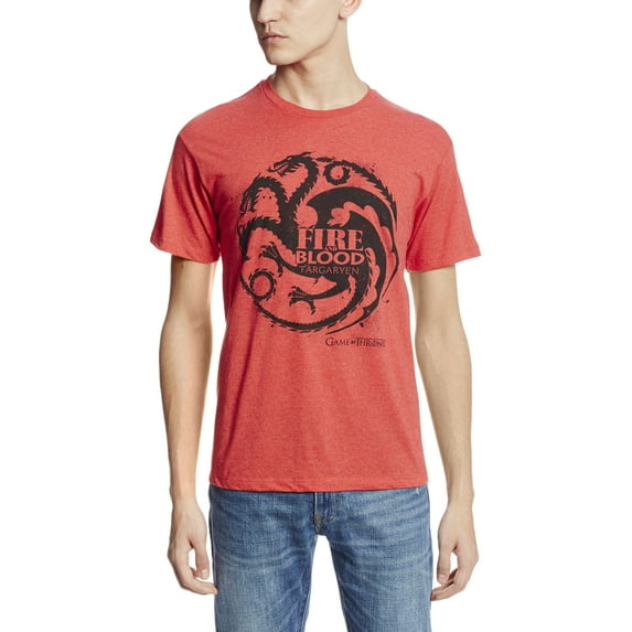 Game of Thrones Mens T-Shirt - Targaryen House of Blood & fire Dragon Image (Small, Fire Red)