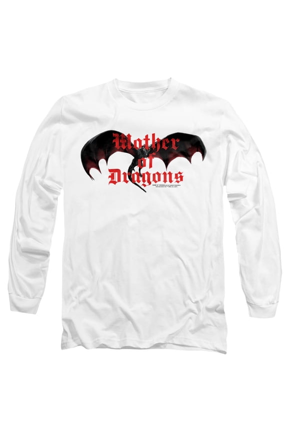 Game of Thrones Mother's Day The Mother of Dragons Unisex Adult Long-Sleeve T Shirt, White, Medium