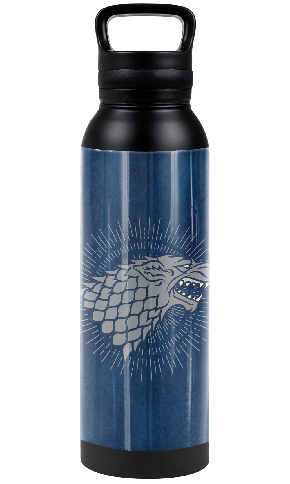 Game of Thrones Official Stark Sigil 24 oz Insulated Canteen Water Bottle, Leak Resistant, Vacuum Insulated Stainless Steel with Loop Cap, Black