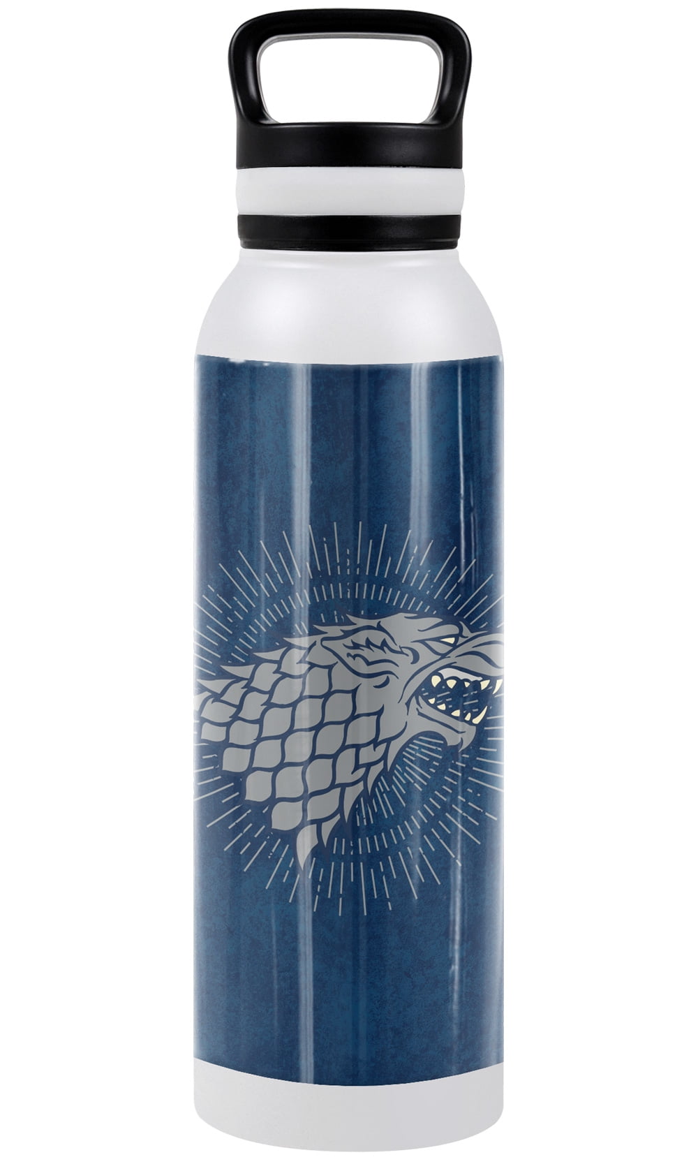 Game of Thrones Official Stark Sigil 24 oz Insulated Canteen Water Bottle, Leak Resistant, Vacuum Insulated Stainless Steel with Loop Cap, White