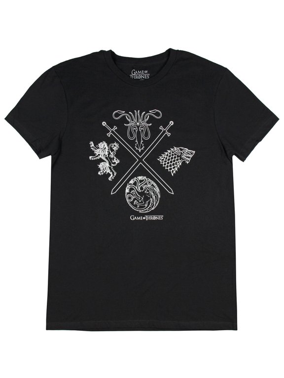 Game of Thrones Shirt Men's Four Houses Crossed Swords Graphic T-Shirt (Medium)