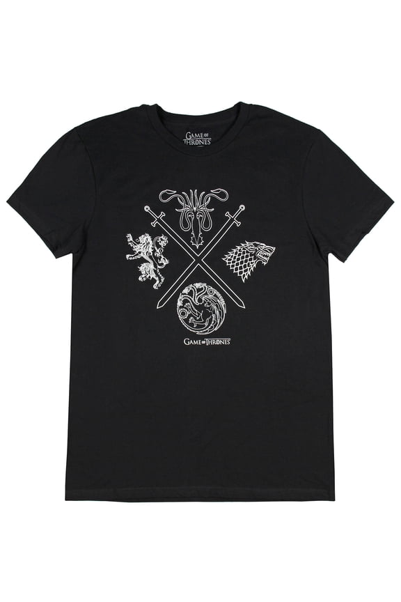 Game of Thrones Shirt Men's Four Houses Crossed Swords Graphic T-Shirt (Medium)