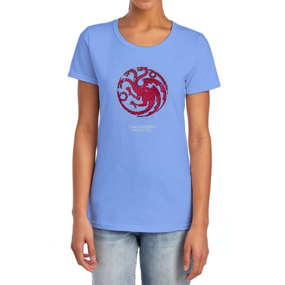 Game of Thrones Targaryen Burst Sigil Women's T Shirt,Carolina Blue, Small