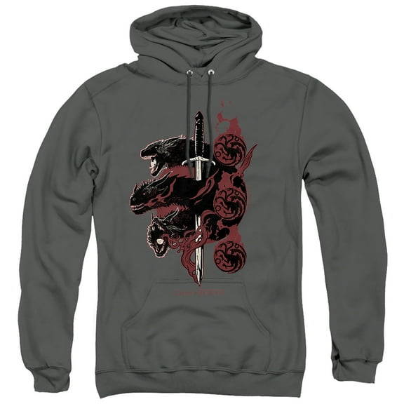 Game of Thrones Targaryen Dragons Unisex Adult Pull-Over Hoodie,Charcoal, Large