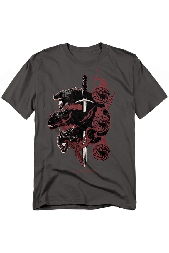 Game of Thrones Targaryen Dragons Unisex Adult T-Shirt, Charcoal, 3X-Large