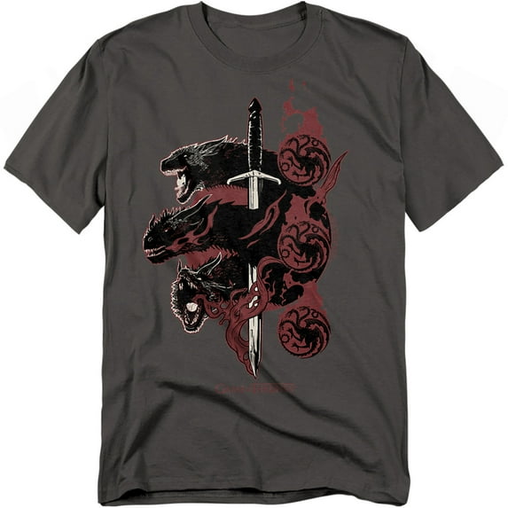 Game of Thrones Targaryen Dragons Unisex Adult T-Shirt, Charcoal, 3X-Large