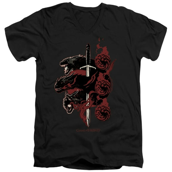 Game of Thrones Targaryen Dragons Unisex Adult V-Neck T Shirt,Black, X-Large