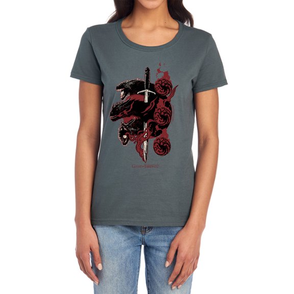 Game of Thrones Targaryen Dragons Women's T Shirt,Charcoal, Medium
