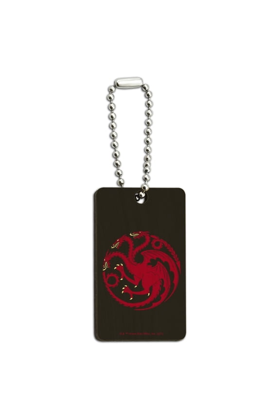 Game of Thrones Targaryen Sigil Wood Wooden Rectangle Keychain Key Ring