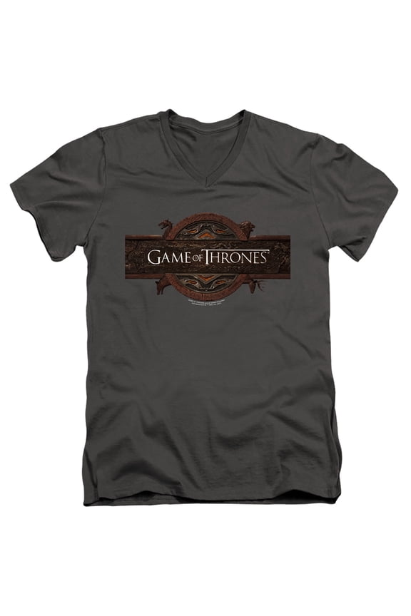 Game of Thrones Title Sequence Logo Unisex Adult V-Neck T Shirt,Charcoal, Medium