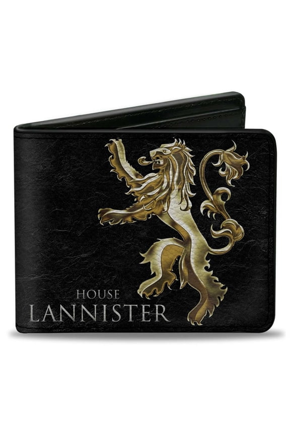 Game of Thrones Wallet, Bifold, Game of Thrones House Lannister Rampant Lion Sigil Black Gold, Vegan Leather