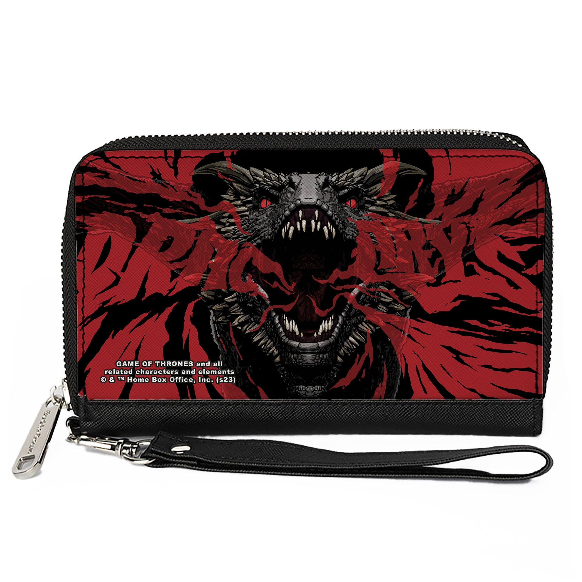 Game of Thrones Wallet, Zip Around, Game of Thrones Dracarys Dragon Fire Black Reds, Vegan Leather