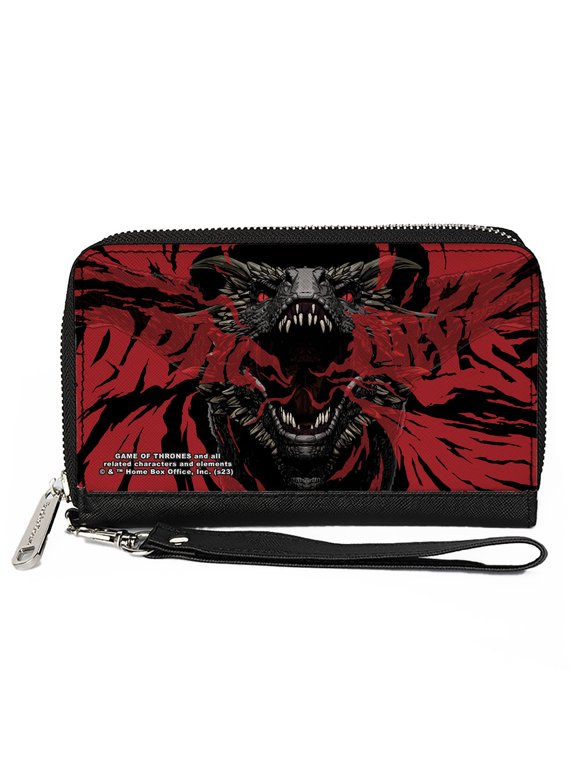 Game of Thrones Wallet, Zip Around, Game of Thrones Dracarys Dragon Fire Black Reds, Vegan Leather