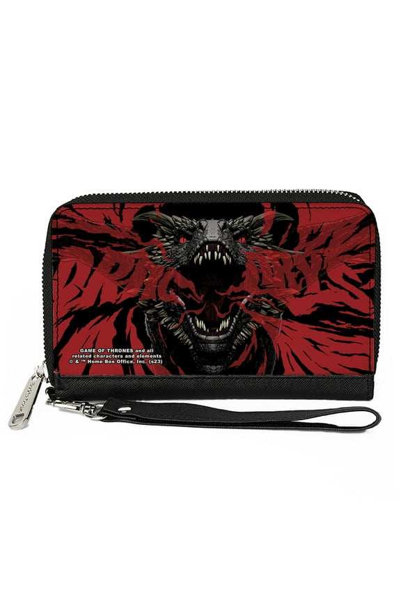 Game of Thrones Wallet, Zip Around, Game of Thrones Dracarys Dragon Fire Black Reds, Vegan Leather