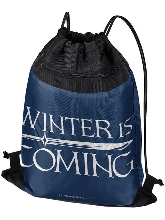 Game of Thrones Winter Is Coming Drawstring Backpack Sports Bag Sackpack 17" x 13", Perfect for Gym, Yoga or Practice