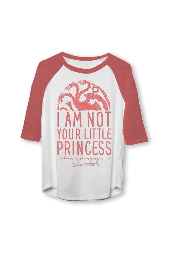 Women's I'm Not Your Little Princess Daenerys Targaryen Raglan 3/4 Sleeve T-Shirt - Heather Red/White - (Large)