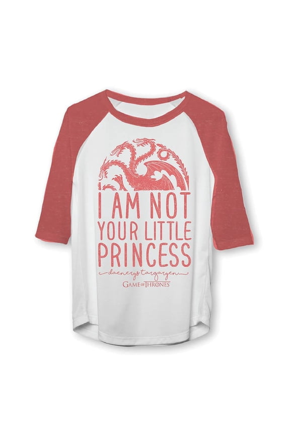 Women's I'm Not Your Little Princess Daenerys Targaryen Raglan 3/4 Sleeve T-Shirt - Heather Red/White - (X-Small)