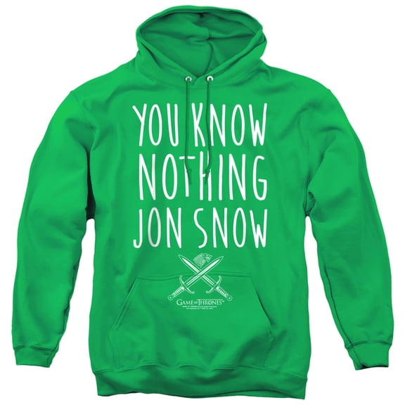 Game of Thrones You Know Nothing Jon Snow Unisex Adult Pull-Over Hoodie,Kelly Green, Small