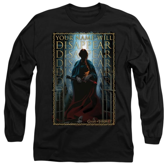 Game of Thrones Your Name Will Disappear Unisex Adult Long-Sleeve T Shirt,Black, X-Large