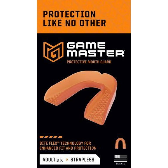 GameMaster Adult Strapless Mouth Guard – Orange, EVA Material, Boil & Bite Fit, Multi-Sport Protection for Football, Basketball & More