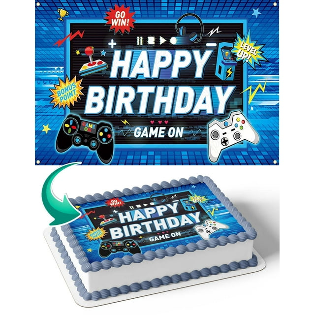 GameOn Gamer Nintendo Playstation Xbox Edible Image Cake Topper Personalized Birthday Sheet Decal Banner 1/4 Sheet