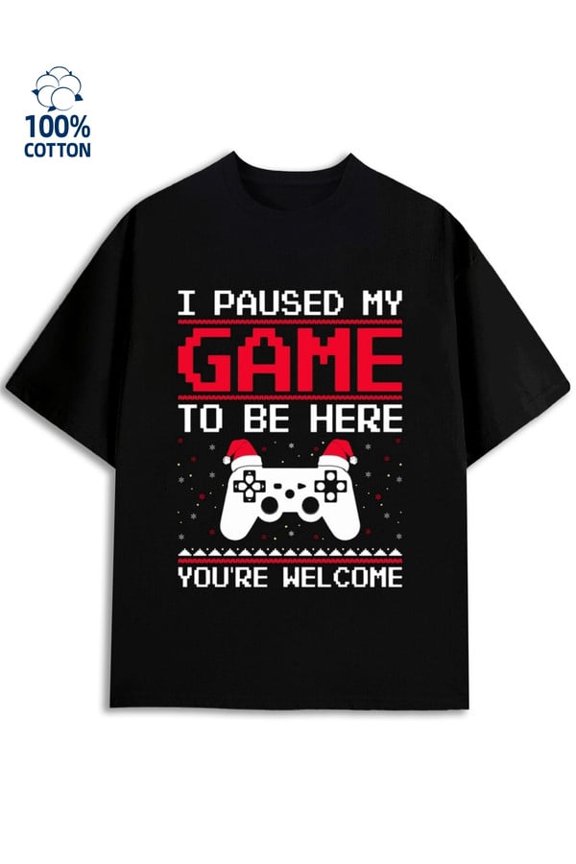 GamePauseTee mens game 180G 100% Cotton black fun merch Retro Unisex Shirt Cotton tshirts Fashion Unisex Shirt Short Sleeve tshirts Trendy Unisex Shirt Short Sleeve tshirts