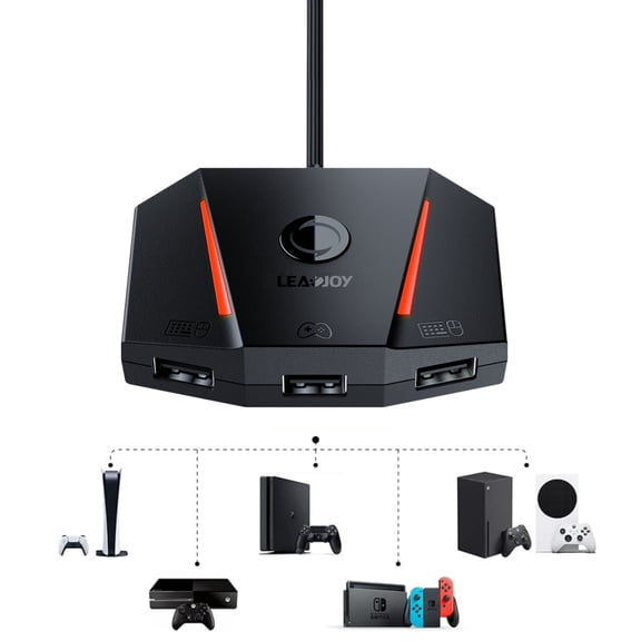LeadJoy VX2 AimBox Game Console Keyboard and Mouse Adapter for Switch, Xbox Series X, Xbox One, PS4, PS5, Usb Wired Connection Converter with 3.5mm Studio Jack
