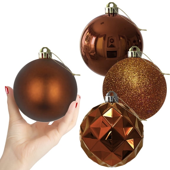 GameXcel 4 in Christmas Ball Ornaments, 4 Pack Random Assorted Hanging Decorations for Tree, Wreath and Party Decor, Bronze